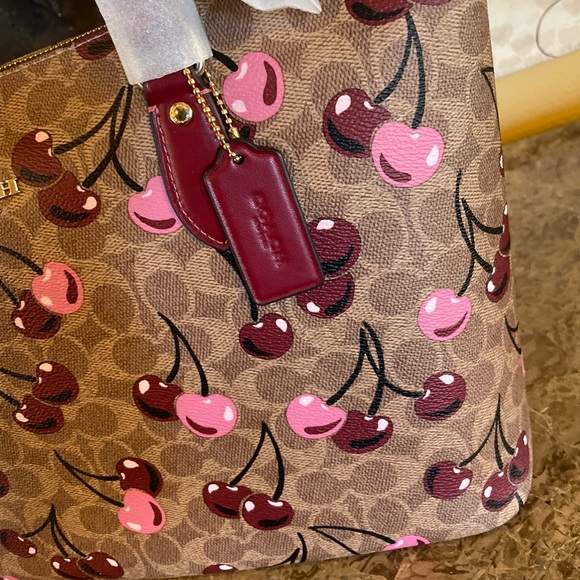 COACH Gallery Tote Bag In Signature Canvas With Cherry Print NWT - Picture 7 of 14